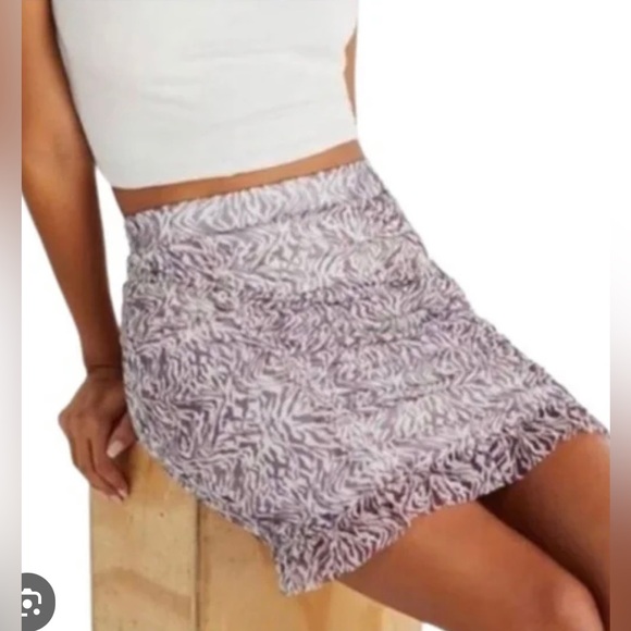 New FREE PEOPLE Romi Mesh Mini Skirt Zebra Animal Print Ruffle Ruched FP Purple - Picture 10 of 10